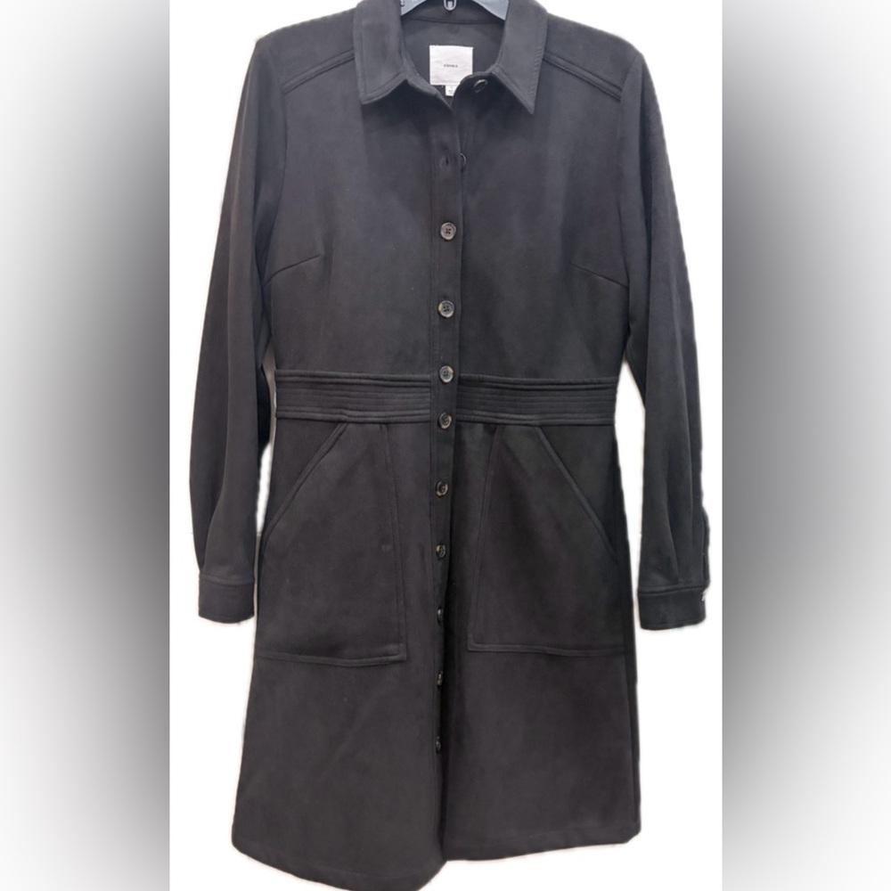 A Loves A Faux Suede Button Front Long Sleeve Mini Shirt Dress